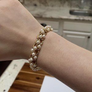 Richelieu Bracelet Gold Tone With Faux Pearl Beads